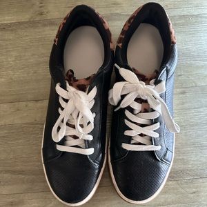 Black pleather & leopard print sneakers